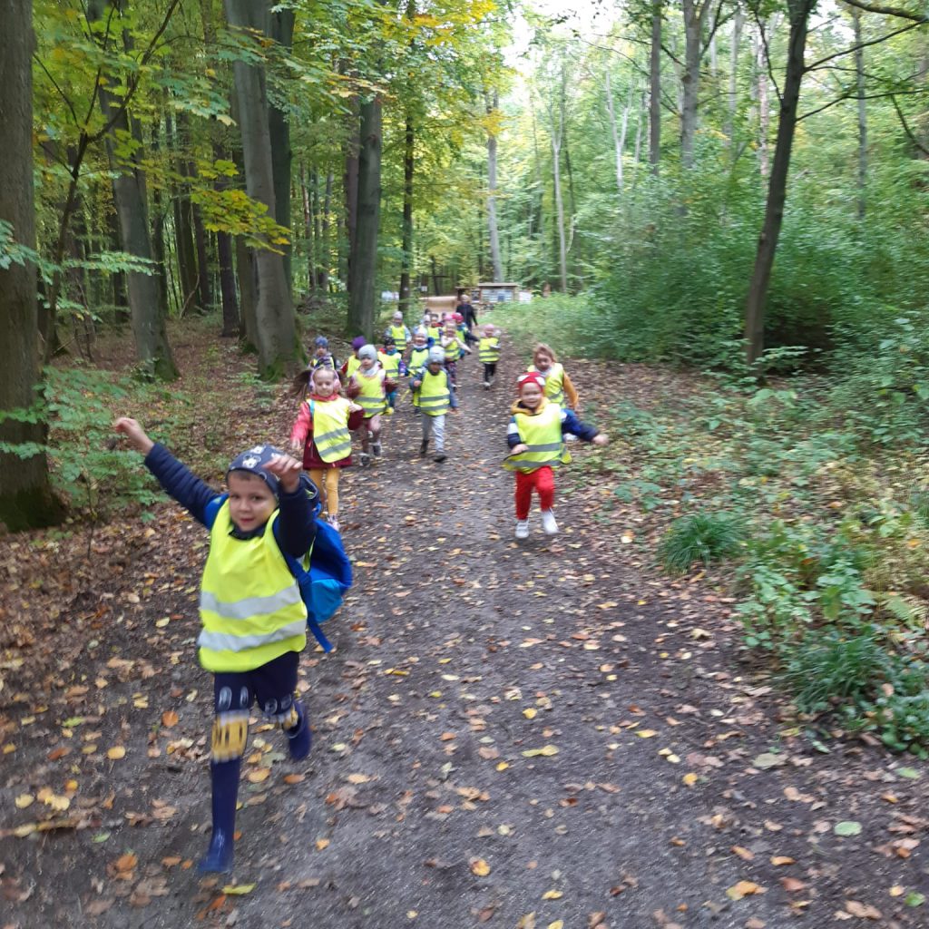 Dzieci biegają po lesie